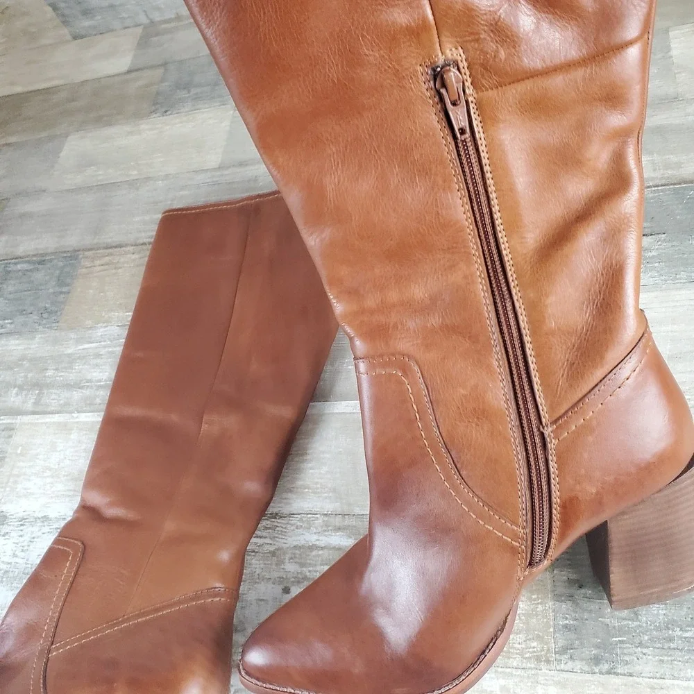 Diba‎ True Do Knee High Boots Womens Sz 8.5 Brown Leather Tall Bootie